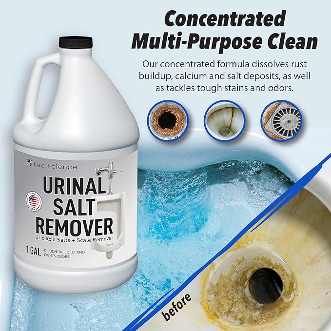 Allied Science Urinal Salt Remover - Uric Acid Salts Scale Remover Unclogs Urinals and Removes Uric Acid Odors - 8 Gallons
