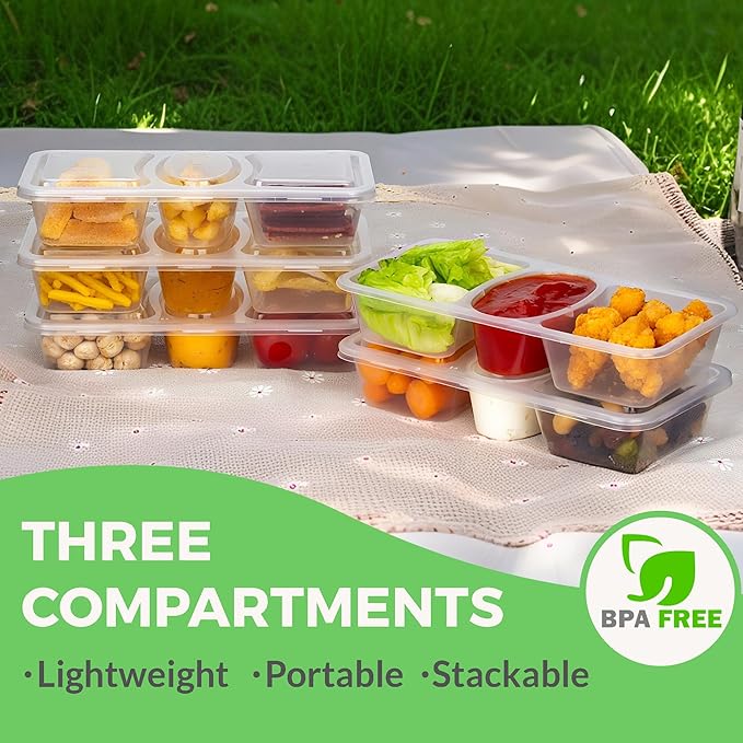 MACTANO 8 OZ Reusable Snack Containers with Lids, New 3 Compartment Condiment Snack Pack Containers 40 Sets