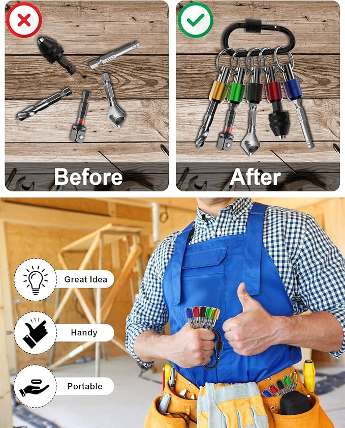 Tool Gifts, Upgrade, Steel Material, Katerk 5PCS 1/4 Inch Hex Shank Screwdriver Bits Holder Extension Bar Screw Adapter Drill Handy Heavyduty Keychain Bit Holder for Electric Screwdrivers, 5 Colors