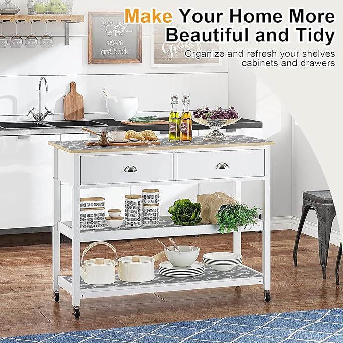 Drawer and Shelf Liner for Kitchen Cabinet, Non-Adhesive Cabinet Liner, Non-Slip Drawer Liner, Waterproof Cupboard Liners, Kitchen Shelf Liner Easy to Clean, Protect Dresser/Shelves/Table