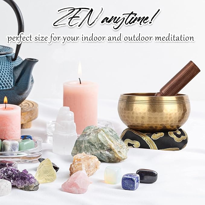 Tibetan Singing Bowls Set-Hand-hammered in Nepal Sound Bowl for Meditation, Yoga, Chakra, Meditation Accessories, Unique Gifts for Women, Men (Black, 3.15 inch)