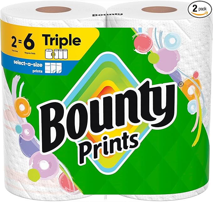 Bounty Select-A-Size Paper Towels, Prints, 2 Triple Rolls = 6 Regular Rolls