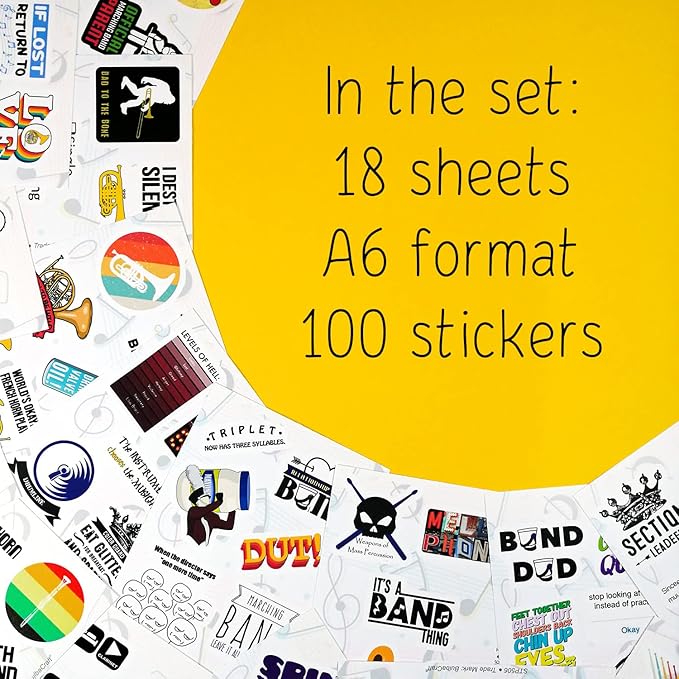 BulbaCraft 100Pcs Marching Band Stickers and Laptop Decals - Drummer Gifts, Marching Band Stuff, Gifts for Women & Men