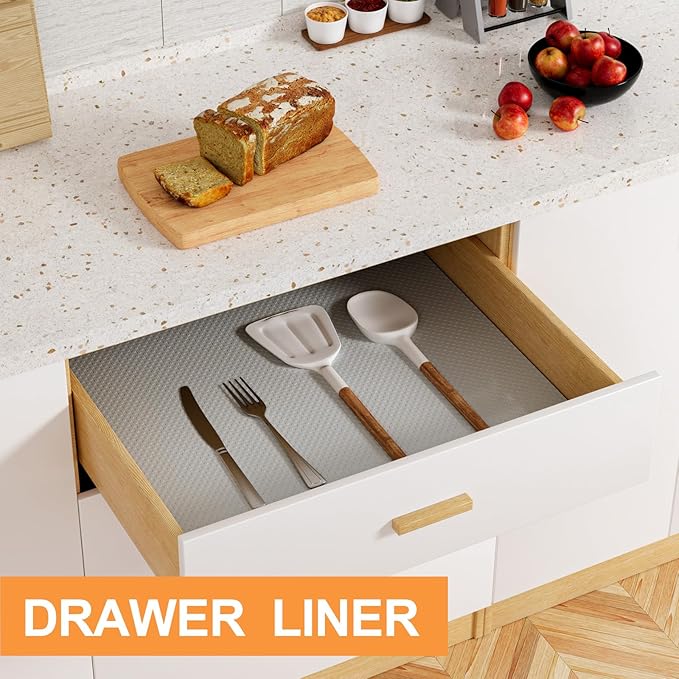 FLPMIX Shelf Liner Light Gray: Waterproof Kitchens Drawer Mat 15 X 240 Inch - Easy to Cut Pantry Cabinets Liners for Cupboard