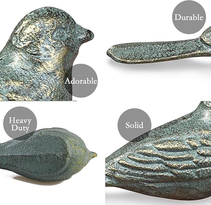 Door Stopper Security Floor Decorative Cute Bird Heavy Duty Cast Iron Door Stop, 2 Pack Door Stops Wedge Antique Gold-Green