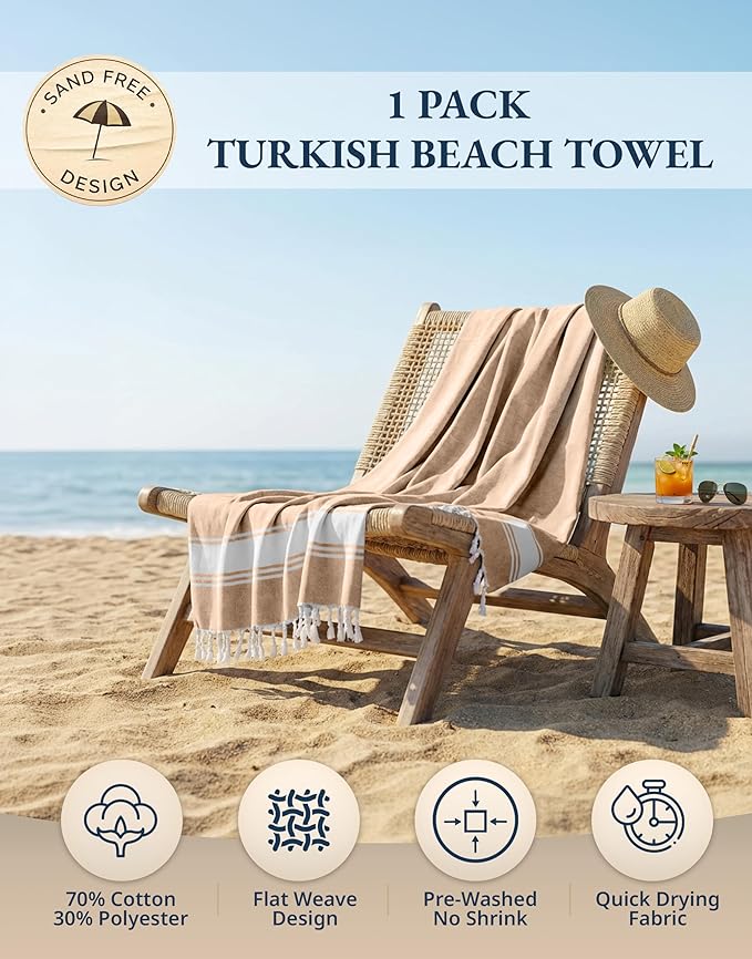 LANE LINEN Beach Towels for Women, Large Beach Towels Oversized, Pre-Washed, No-Shrink Sand Free, Quick Dry, Lightweight Travel Towel,Soft Beach Bath Towel, 39"x71" - Beige