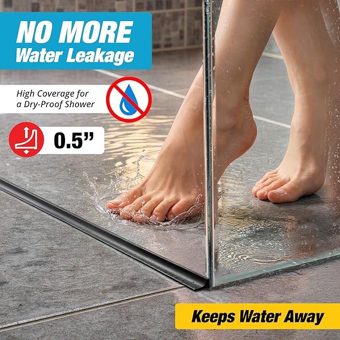 Shower Threshold Water Dam Barrier 39" - Black Collapsible Walk in Shower Water Guard - Door Bottom Seal Strip Leak Guard by Hippo Dam