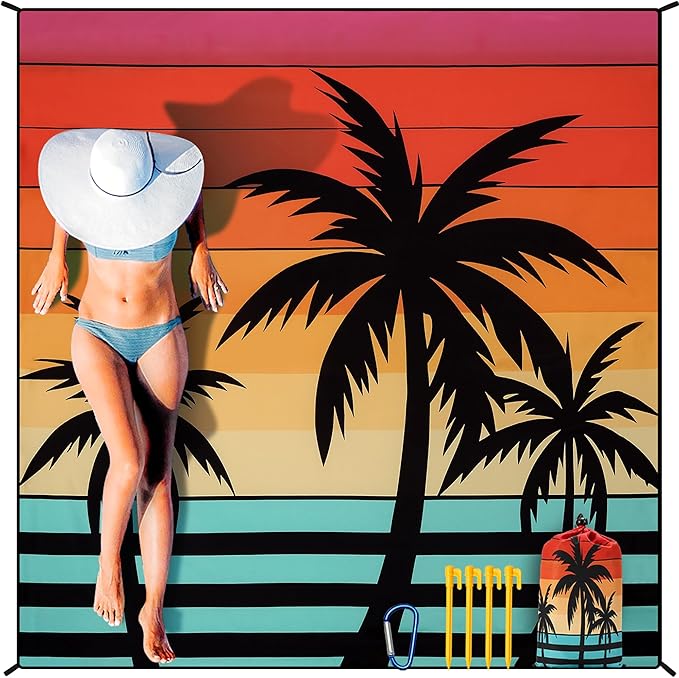 Beach Blanket Waterproof Sandproof Extra Large Beach Mat 79" X 83"/120"x108" for 1-8 Adults Quick Drying Durable Outdoor Picnic Mat for Beach Travel Camping Hiking