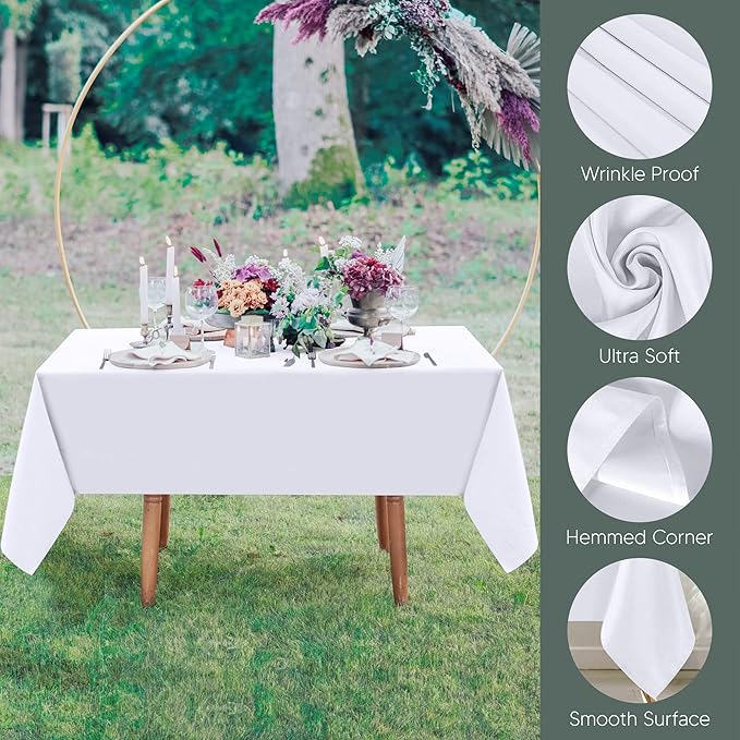 Utopia Kitchen Square Table Cloth 2 Pack(60x60 Inches, White), Tablecloth Machine Washable, Polyester Table Cover for Dining, Buffet Parties, Picnics, Events, Weddings and Restaurants