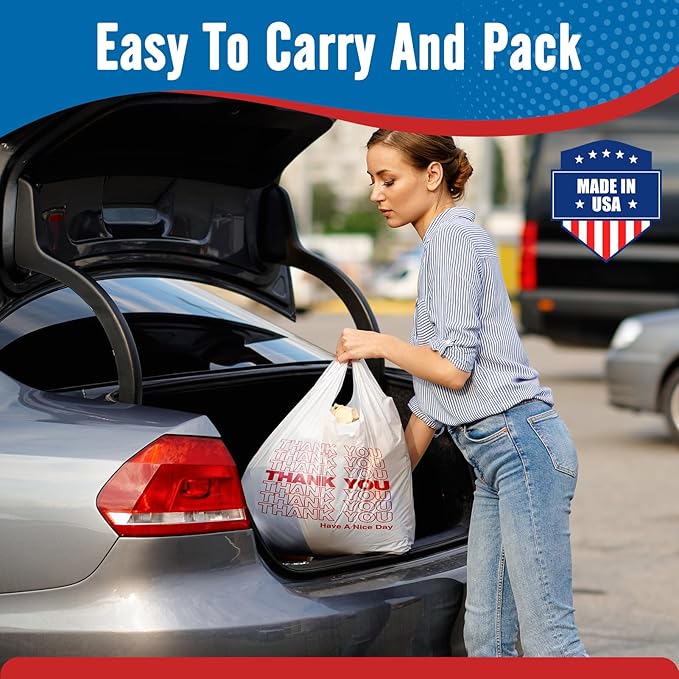 Fuxury 10000 Count (10K) - Thank You Plastic T-shirt Bags for Small Bussiness (11.5" x 6.5" x 21") White, Grocery, Take Out, To Go, Retail Shopping Bags with Handle in Bulk