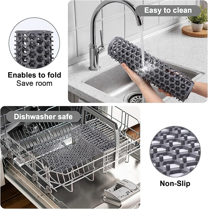 Sink Protectors for Kitchen Sink - 28.62" x 15.98" Silicone Mat - Can DIY Drain Holes - Non-slip Heat Resistant Liner for Bottom of Farmhouse Porcelain Stainless Steel（Grey）