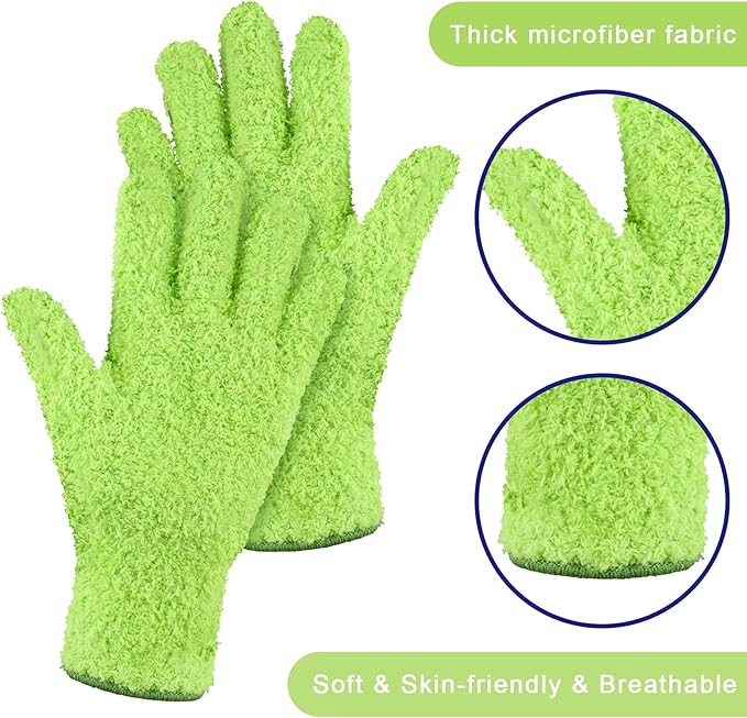 Patelai 3 Pairs Microfiber Plant Dusting Gloves Leaf Cleaning Gloves for Indoor Plants, Blinds, Furniture, House (Small, Green Yellow, Water Blue, Pink)