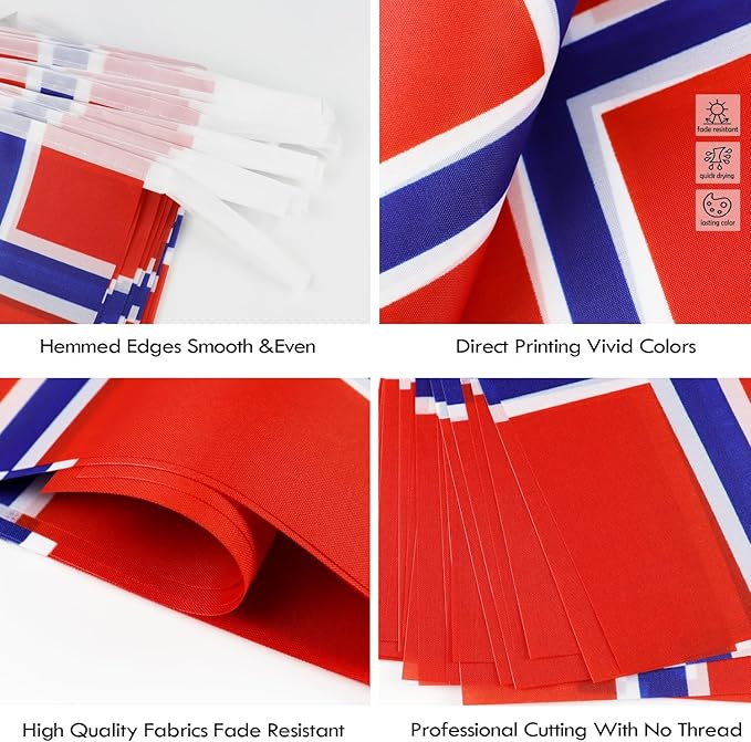 Norway String Flag Pennant Banner - 38 Flags, 42 Feet Small Mini Norwegian Flags Bunting Banner for Country Decoration, School, Party, Sports Events