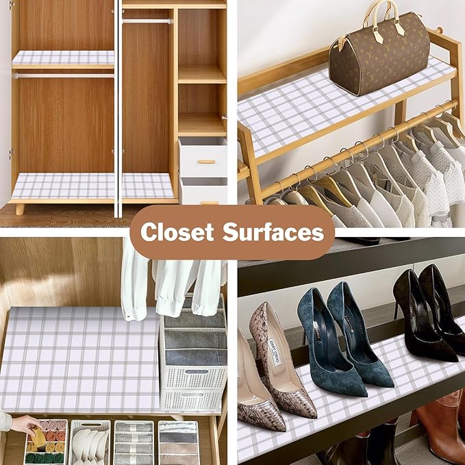 Shelf Liners for Kitchen Cabinets 17in x 30FT, Non Adhesive Drawer Liner White Square Thickened Shelf Liner Non-Slip Easy to Clean for Tool Box Refrigerator with Knife and Tape Measure