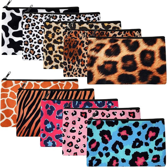 Reginary 20 Pieces Leopard Cosmetic Bag Bulk for Women Leopard Makeup Bags Gifts Roomy Makeup Bags with Zipper Toiletry Bag Pouch Travel Accessory Organizer Christmas Gifts, 7 x 4.3 Inches