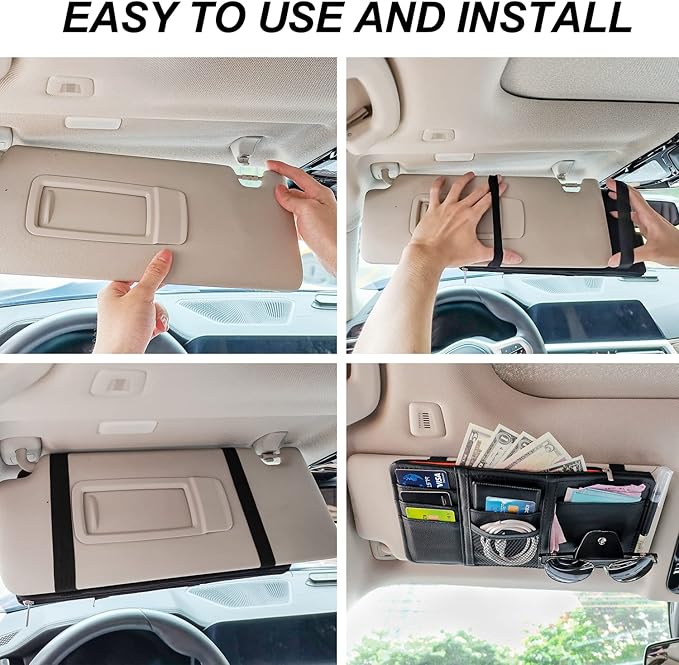 Keedolla 2Pcs Car Sun Visor Organizer, Auto Interior Accessories Pocket Organizer Car Visor Storage Pouch Holder with Zipper Pocket for Sedan, Truck, SUV - Black