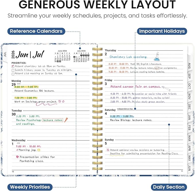 Planner 2026-2027, Academic Year Monthly and Weekly Calendar Planner, Jul 2026 - Jun 2027, Hardcover Teacher Student Planning Agenda book with Tabs, Perfect for School Office Supplies, 8.5" x 11" - Blue Elegance