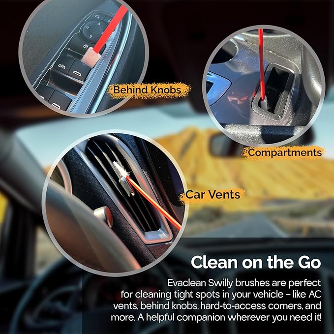Evaclean Swilly Original Disposable Crevice Brushes - 100 Pack - Versatile Cleaning Tool for Tight Spaces, Window Tracks, Keyboards, Car Vents, and Household Use (Red)