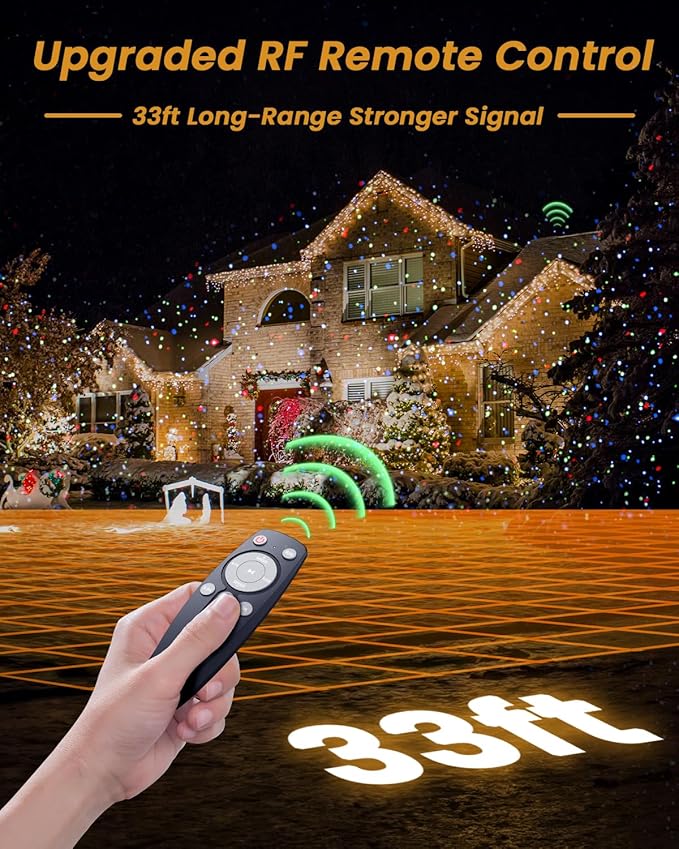 Christmas Laser Lights Outdoor, RGB (Red, Green, Blue) Light Projector with RF Remote and Timer for Parties & Wedding, Brighter Projection Lights for Christmas, Holidays and Garden Decor