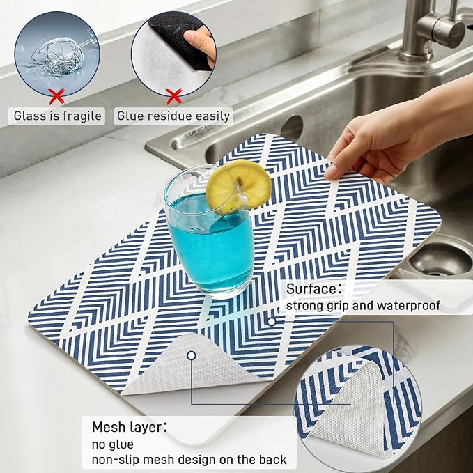 Cohoo Home Drawer and Shelf Liners for Kitchen Cabinets, Non-Adhesive, Non-Slip Cabinet Liners for Shelves, Drawer Paper, Cupboard, Strong Grip, Bathroom, Waterproof, Washable, Thick, Blue Stripe, 12in × 11.8FT