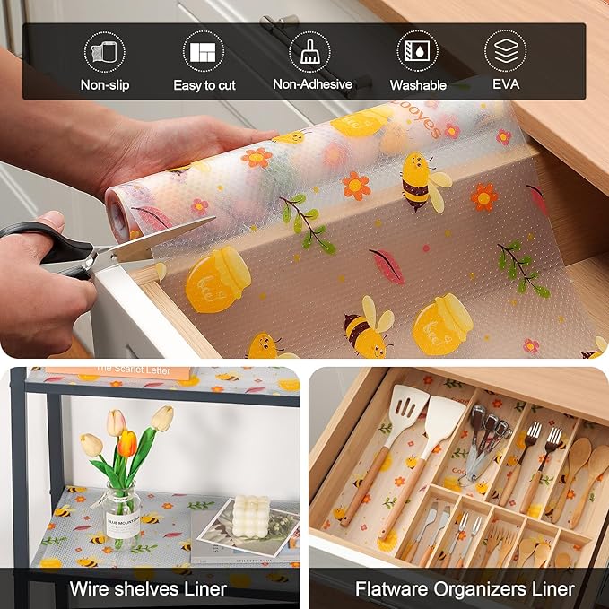 Cooyes Shelf Liner – Non-Slip Cabinet & Drawer Liner for Kitchen – Non-Adhesive Waterproof Shelf Paper with Modern Pattern – Durable EVA Cabinet Mat – Easy to Cut (Amber,23.6" W x 118" L)