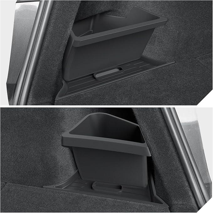 LUCKEASY 2PCS Trunk Corner Up Storage Box for Tesla Model Y Juniper 2025 2026 Need Lid Under Box Trunk Storage Bins for Model Y Juniper Accessories TPE Black