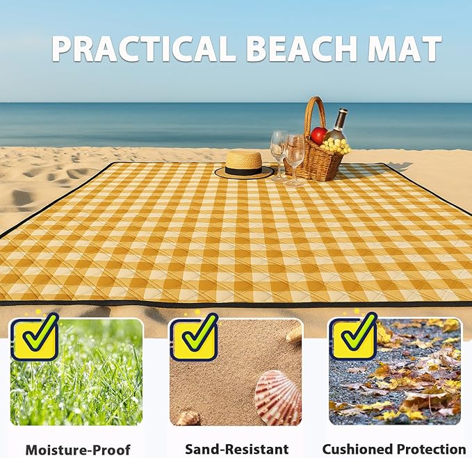 TigeJoy Extra Large Picnic Blanket Waterproof Foldable 60''x80'', Outdoor Picnic Mat Beach Blanket Sandproof for Park, Grass, Travel, Hiking, Camping Essentials, Gingham Picnic Blanket