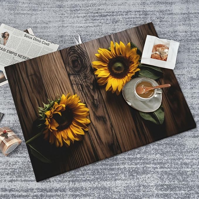 Sunflower (Helianthus Annuus) Dish Drying Mat for Kitchen Counter Decor 18x24 Inch Floral Absorbent Reversible Microfiber Dish Drying Pad Flower Dish Drainer Rack Mats for Coffee Bar