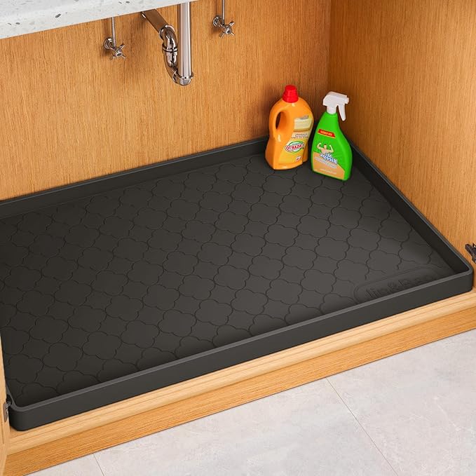 Jin&Bao Waterproof Under Sink Mat 34" x 19", Thick Silicone Mat Cabinet Protector for Kitchen and Bathroom, Shelf Liner, Home Organizer and Storage, Multipurpose Tray for Gadgets and Essentials