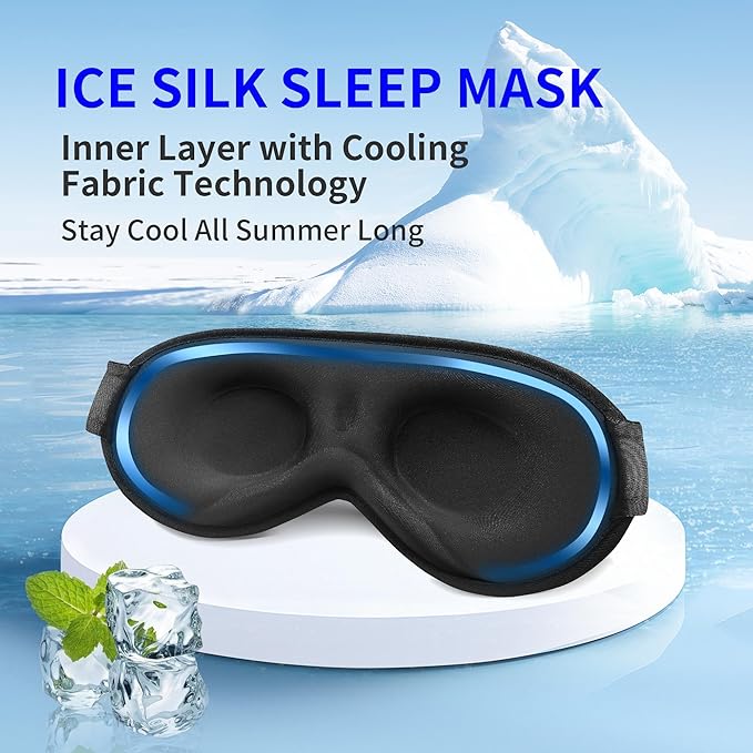 3D Sleep Mask for Men&Women, 2 Pack Contour Eye Masks for Sleep, Side Sleeping Mask for Men&Women, Blackout Eye Mask for Sleeping Eye Mask, Airplane Travel Essentials, Meditation Black Cooling Silk