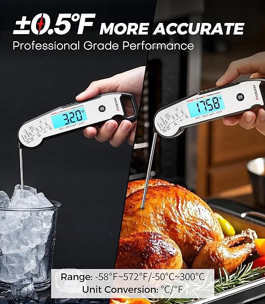 Atogou Professional Meat Thermometer Digital for Cooking Food, <1 Sec Instant Read & ±0.5℉ Accuracy, IP67 Waterproof, Thermocouple Sensor Probe, for Kithchen, BBQ, Grill, Silver