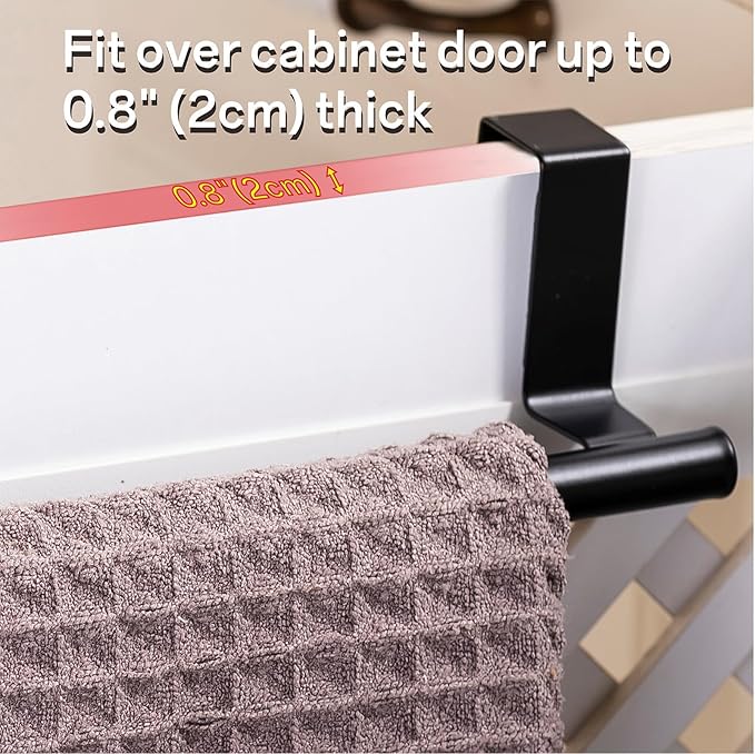 Cabinet Door Towel Bar - Single, Stainless Steel & Matte Black Over Cupboard Door Towel Holder
