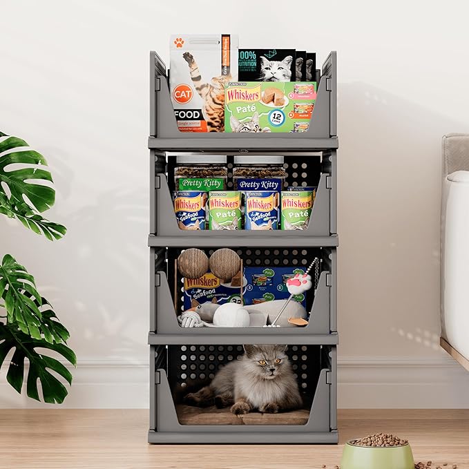 Pinkpum Black 6 Pack Closet Organizers Storage Bins, Stackable Plastic Drawer Basket for Clothing, Stackable Storage Bins Shelf Storage Container for Closet Wardrobe Bedroom Bathroom Office