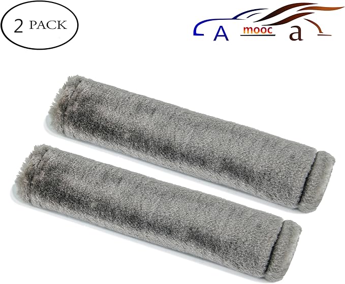 Amooca Soft Faux Fur Universal Fit Seatbelt Cover Car Truck SUV Airplane Seat Belt Shoulder Pad for Camera Backpack Straps Neck Cushion Protector 2 Pack 10.5in Brown Gray