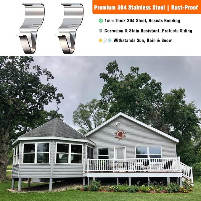 26 Pcs Vinyl Siding Hooks, Stainless Steel No-Hole Hangers for Hanging Wreaths & Outdoor Decor, Low Profile Siding Clips, Easy Installation, No Tools Needed (26, Black)