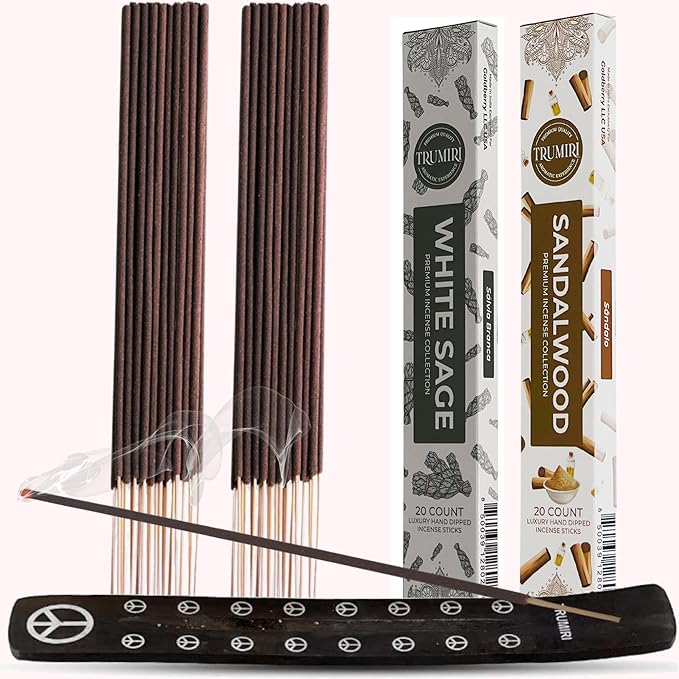 Trumiri Incense Sticks - Combo Pack of 40 Insence-Sticks - 20 White Sage + 20 Sandalwood - Insenses - Insents - Incents - Inscense - Incence - Incienso - All Natural Incense Sticks