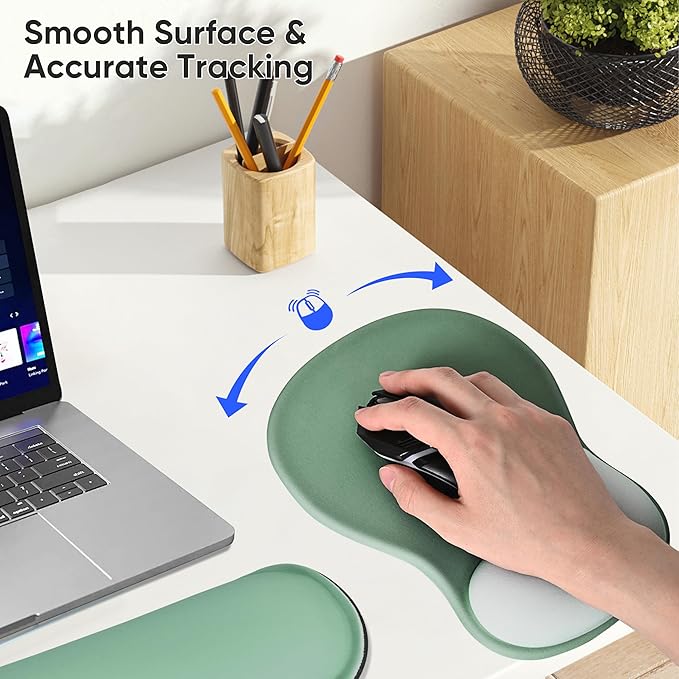WINTOJO Wrist Rest Support for Mouse Pad Keyboard Set Circle Coaster Gaming Mouse Pad Ergonomic Gel Memory Foam Set for Computer, Laptop, Office, Pain Relief, Comfortably Typing Pure Green KM-34