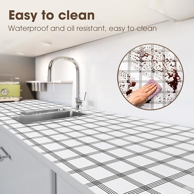 Drawer and Shelf Liner, Non-Slip Kitchen Cabinet Liners Non-Adhesive Thick Strong Grip Waterproof Washable Mats Protect Dresser Shelves Cupboard Bathroom Cabinets, White Stripes, 12 in X 20 FT