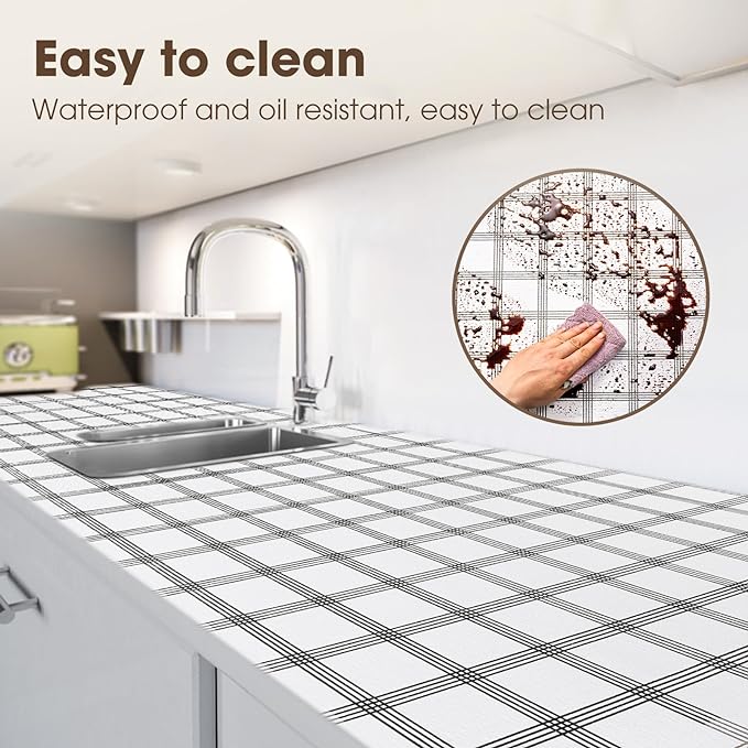 Drawer and Shelf Liner, Non-Slip Kitchen Cabinet Liners Non-Adhesive Thick Strong Grip Waterproof Washable Mats Protect Dresser Shelves Cupboard Bathroom Cabinets, White Stripes, 18IN X 10FT