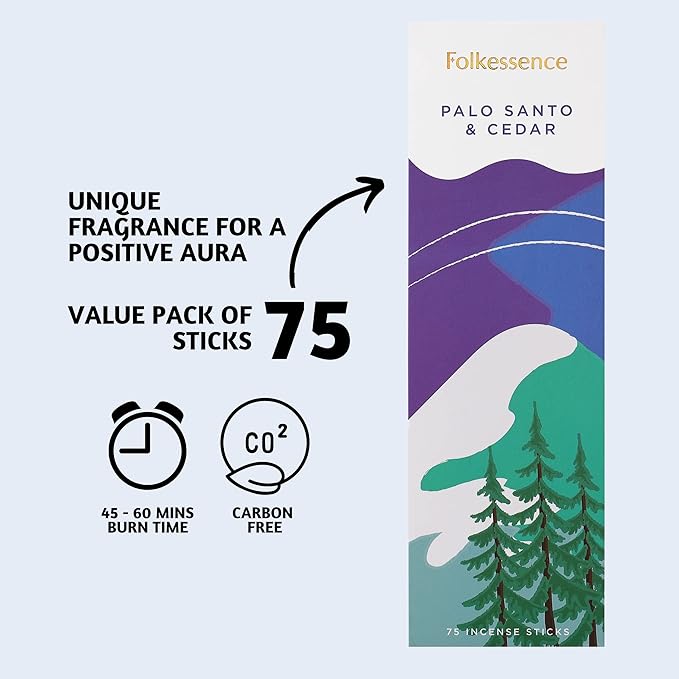 Folkulture Palo Santo Incense Sticks | Pack of 75 Non Toxic Cedar Incenses Stick for Meditation with 45 Min Burn Time | Organic Insence-Sticks | Aromatherapy Box Inscents-Stick for Spiritual Practice