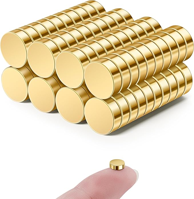 SMARTAKE 80 Pcs Refrigerator Magnets, 6x2mm Small Round Fridge Magnets, Multi-Use Premium Neodymium Tiny Circle Magnets, for Whiteboard, Billboard, Crafts, DIY, Home, Kitchen, Office, School (Gold)