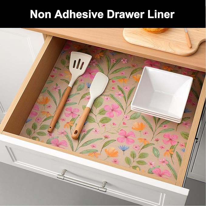Cooyes Shelf Liner – Premium Non-Adhesive Cabinet & Drawer Liner for Kitchen – Waterproof Shelf Paper with Modern Pattern – Durable EVA Cabinet Mat – Easy to Cut （23.6" W x 236" L）