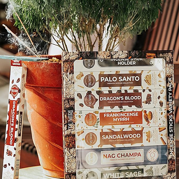 Classic Incense Sticks - Total 120 Insence-Sticks (20 Insense x 6 Inscents) - Inciensos Aromaticos Para La Casa Incents with Nag Champa Sage Palo Santo Frankincense Sandalwood Inscents-Sticks + Holder