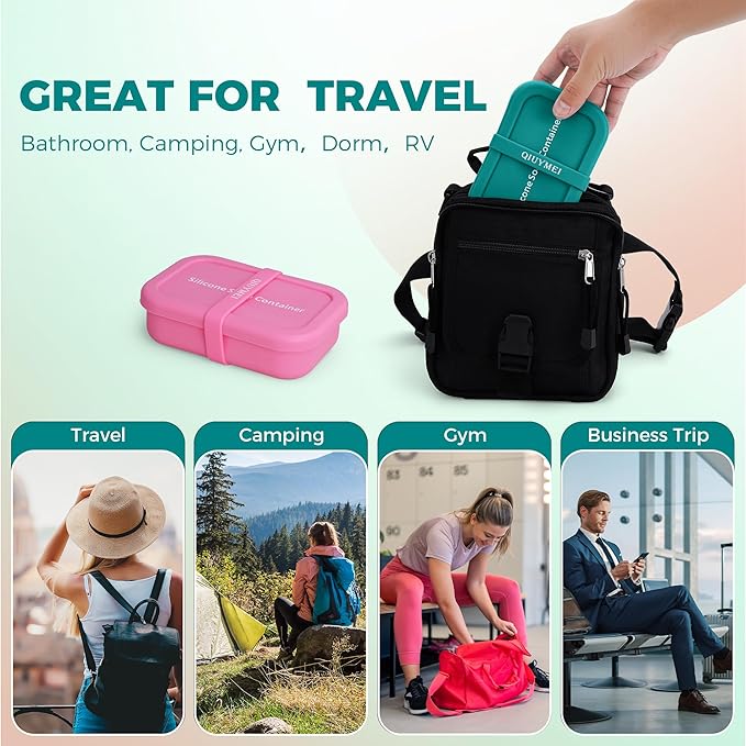 Silicone Travel Soap Container, Enhanced Leak-Proof Travel Soap Case with Draining Layer, Portable Bar Soap Holder, Soap Box with Soap Bag, Soap Dishes for Bathroom/Camping/Gym (Green)