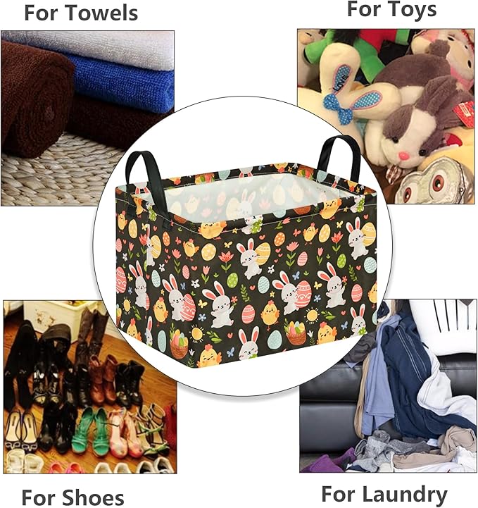 MAIZMZ Easter Storage Basket Eggs Bunny Flower Gifts Cube Waterproof Storage Bins Organizer,Foldable Closet Shelf Baskets with handles for Women,Nursery Hamper Toys Box,Room Decorations