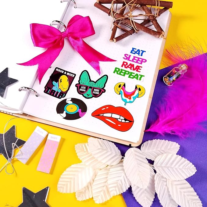 BulbaCraft Rave Stickers for Water Bottle and Laptop - Trippy Stickers, Psychedelic Party Favors & Decorations, Waterproof Vinyl Festival Decals, Gifts for Women & Men