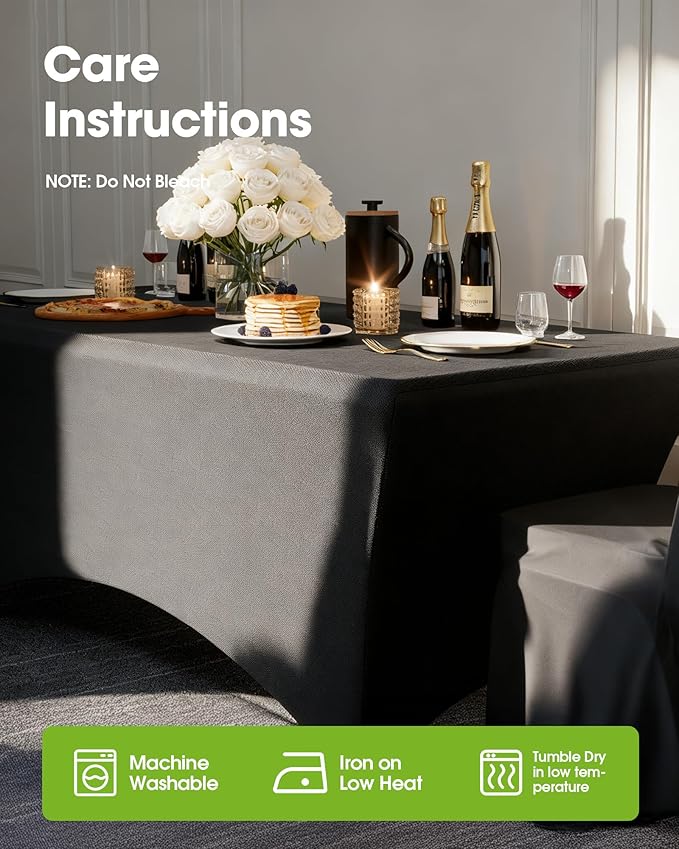 Pureegg Spandex Tablecloth 6ft - 6 Pack, Fitted and Tight Cloth for Rectangle Table, Wrinkle-Free and Stretch Table Cover for Party, Wedding, Banquet and Birthday, Black