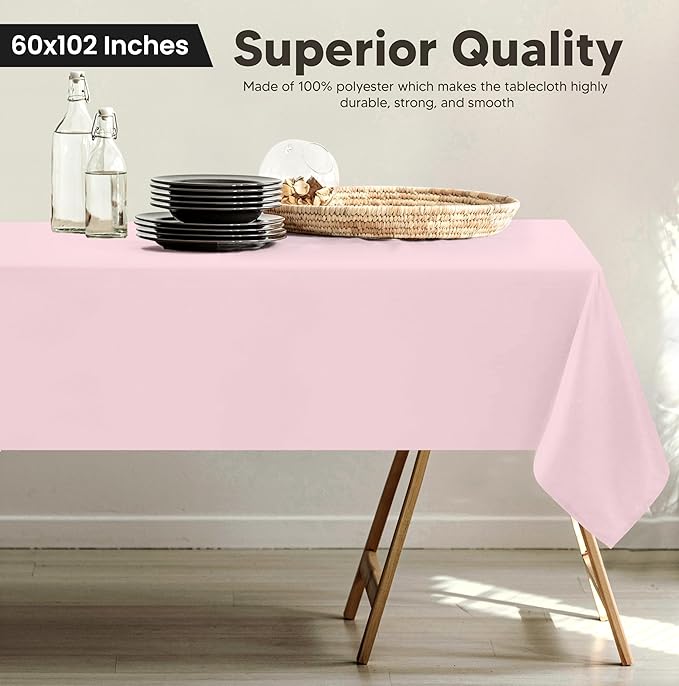 Utopia Kitchen Rectangle Table Cloth 2 Pack(60x102 Inches, Pink), Tablecloth Machine Washable, Polyester Table Cover for Dining, Buffet Parties, Picnics, Events, Weddings and Restaurants