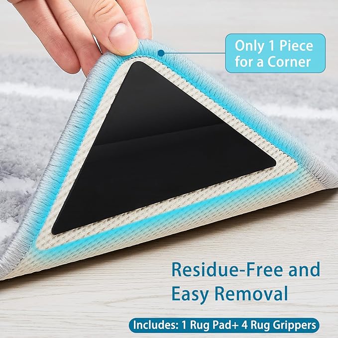 Veken Rug Gripper Pad for Hardwood Floors Tile Floors, 4 Pcs Rug Tape, Thick Cushion Non Slip Rug Pads for Area Rugs, Under Carpet Anti Skid Mat, Keep Your Rugs Safe and in Place, 2x3 Ft
