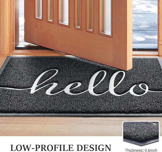 Door Mat (30"x17.5",Black), Welcome Mat Low Profile Front Doormat Floor Mat Non Slip Rugs for Entryway, Patio, High Traffic Areas
